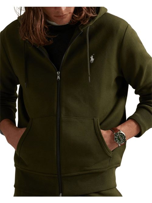 Felpa da uomo in misto cotone, con cappuccio e zip, colore verde oliva POLO RALPH LAUREN | 710907092015